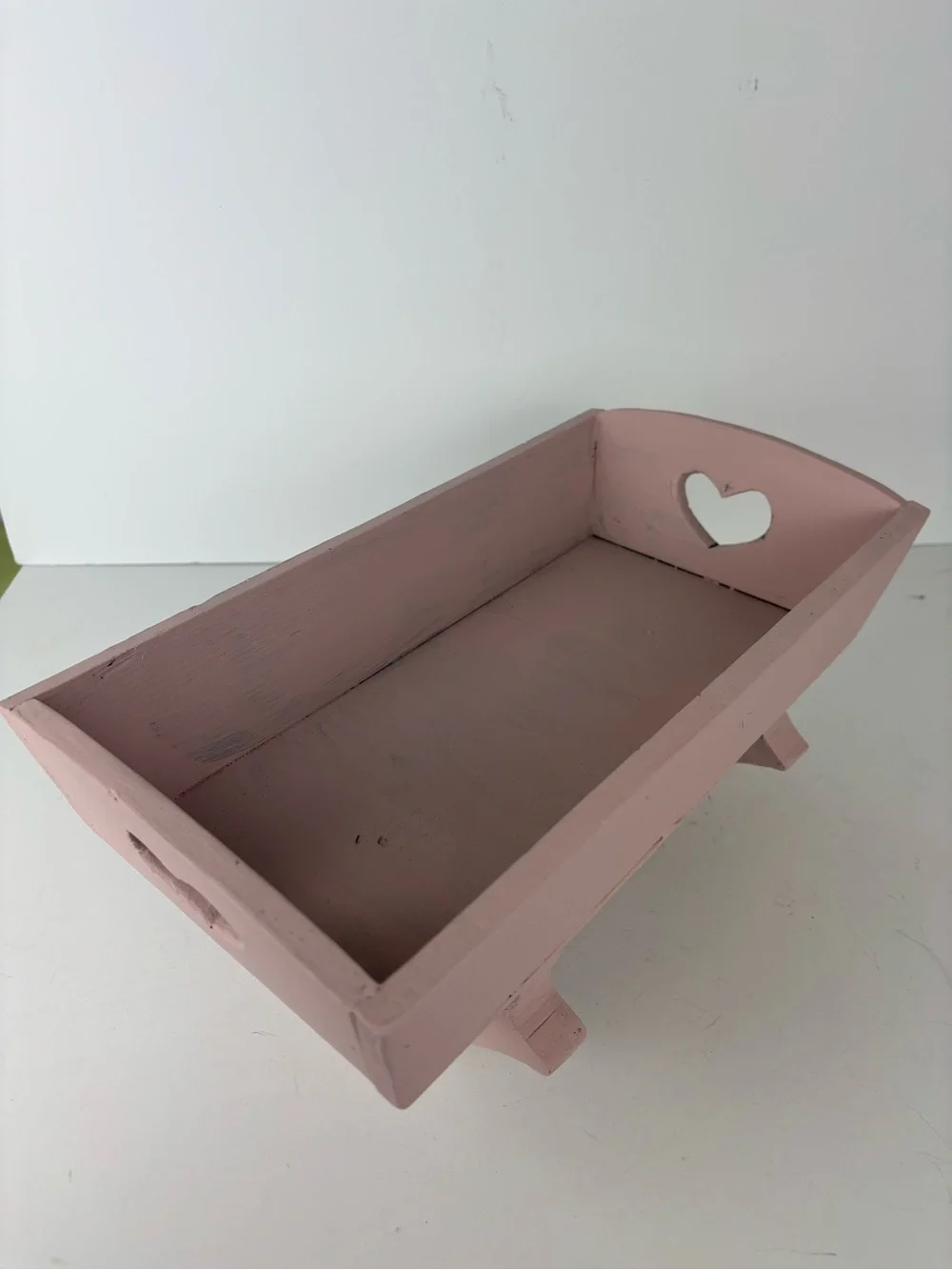 Small Wooden Doll Cradle-Pink Rose Color-Heart Cutout-Vintage